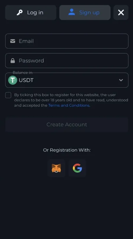 Schermata di registrazione Betic